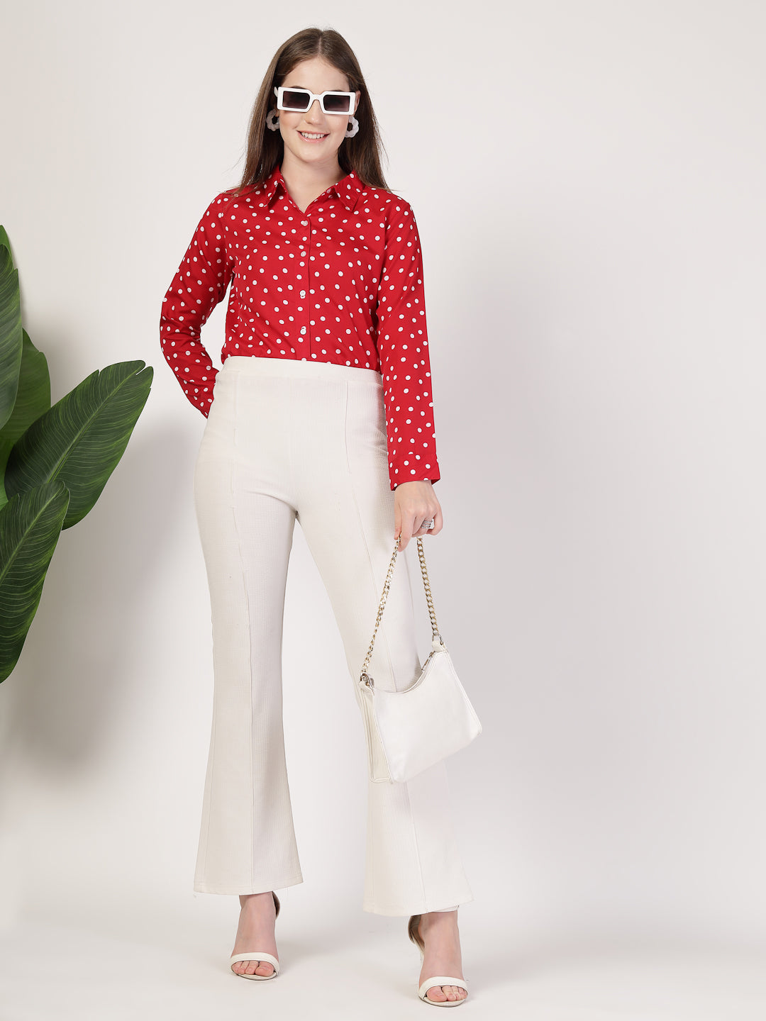 Style Quotient Women Red White Printed Semi Formal Polyester Shirt-Shirts-StyleQuotient