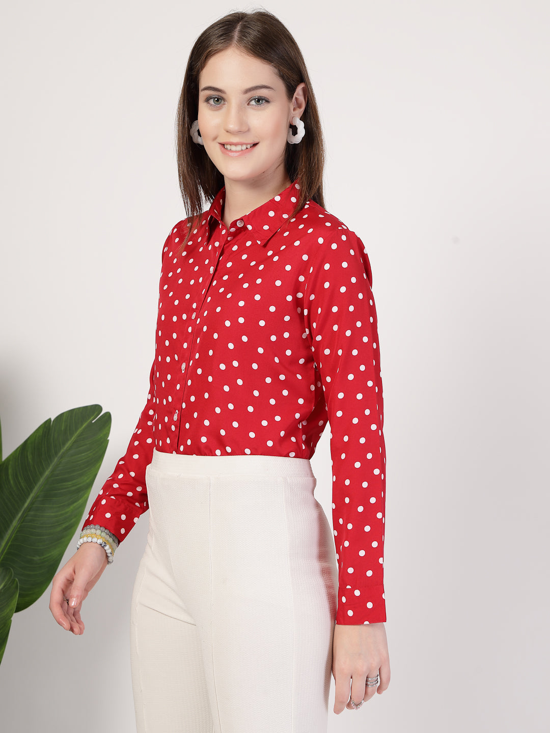 Style Quotient Women Red White Printed Semi Formal Polyester Shirt-Shirts-StyleQuotient