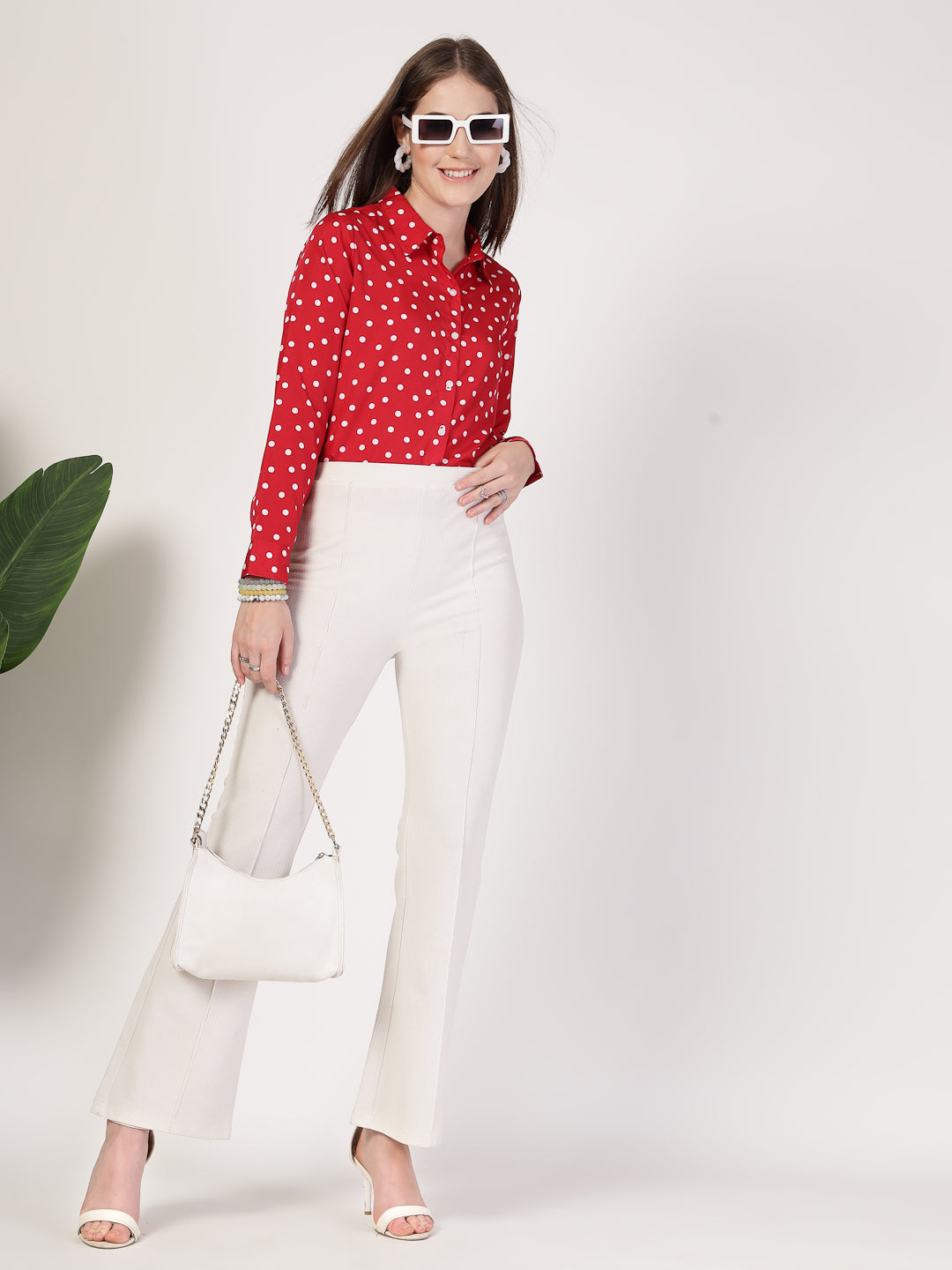 Style Quotient Women Red White Printed Semi Formal Polyester Shirt-Shirts-StyleQuotient