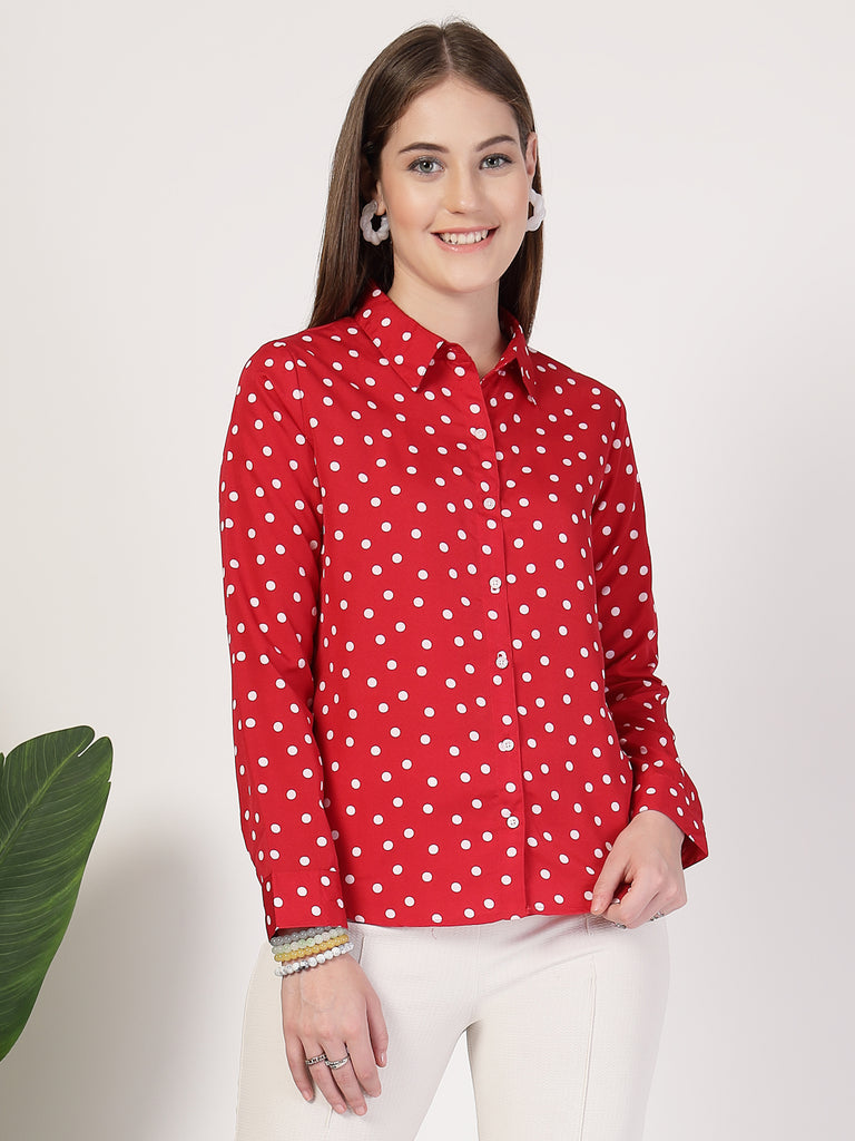 Style Quotient Women Red White Printed Semi Formal Polyester Shirt-Shirts-StyleQuotient