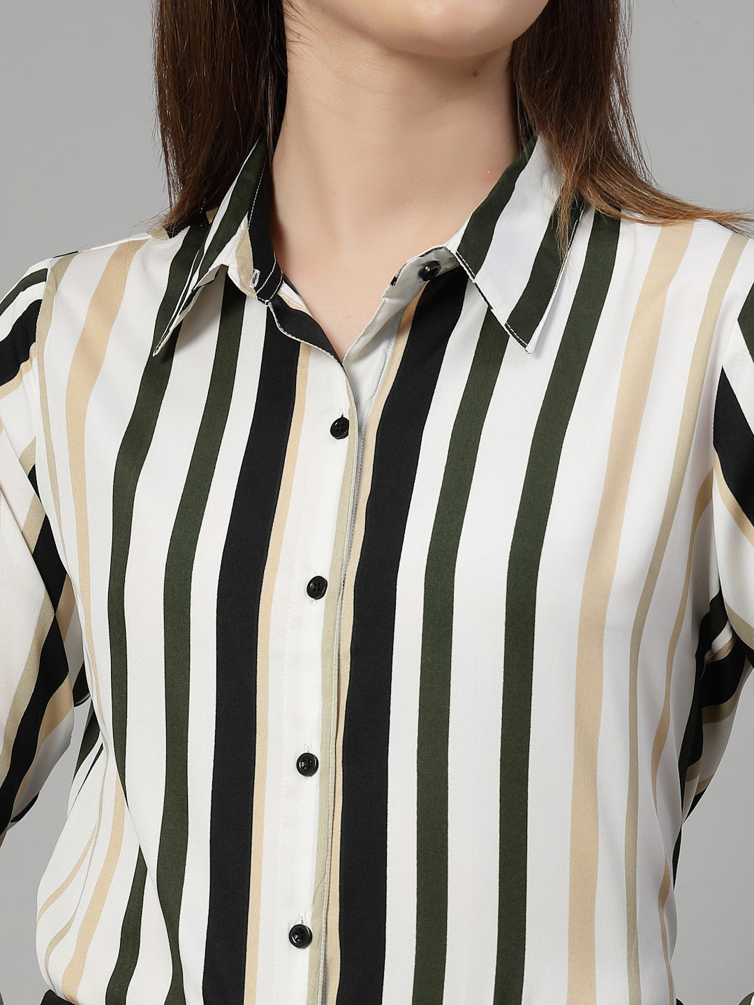 Style Quotient Women White Multi Stripe Printed Semi Formal Polyester Shirt-Shirts-StyleQuotient