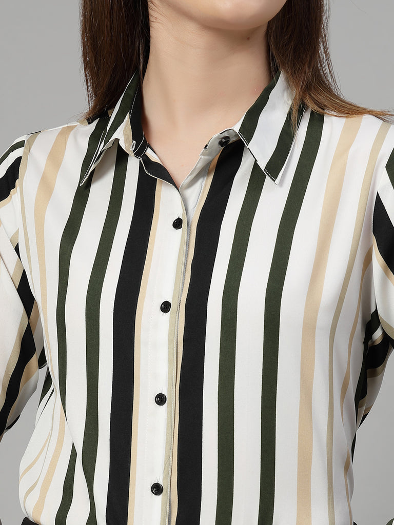 Style Quotient Women White Multi Stripe Printed Semi Formal Polyester Shirt-Shirts-StyleQuotient