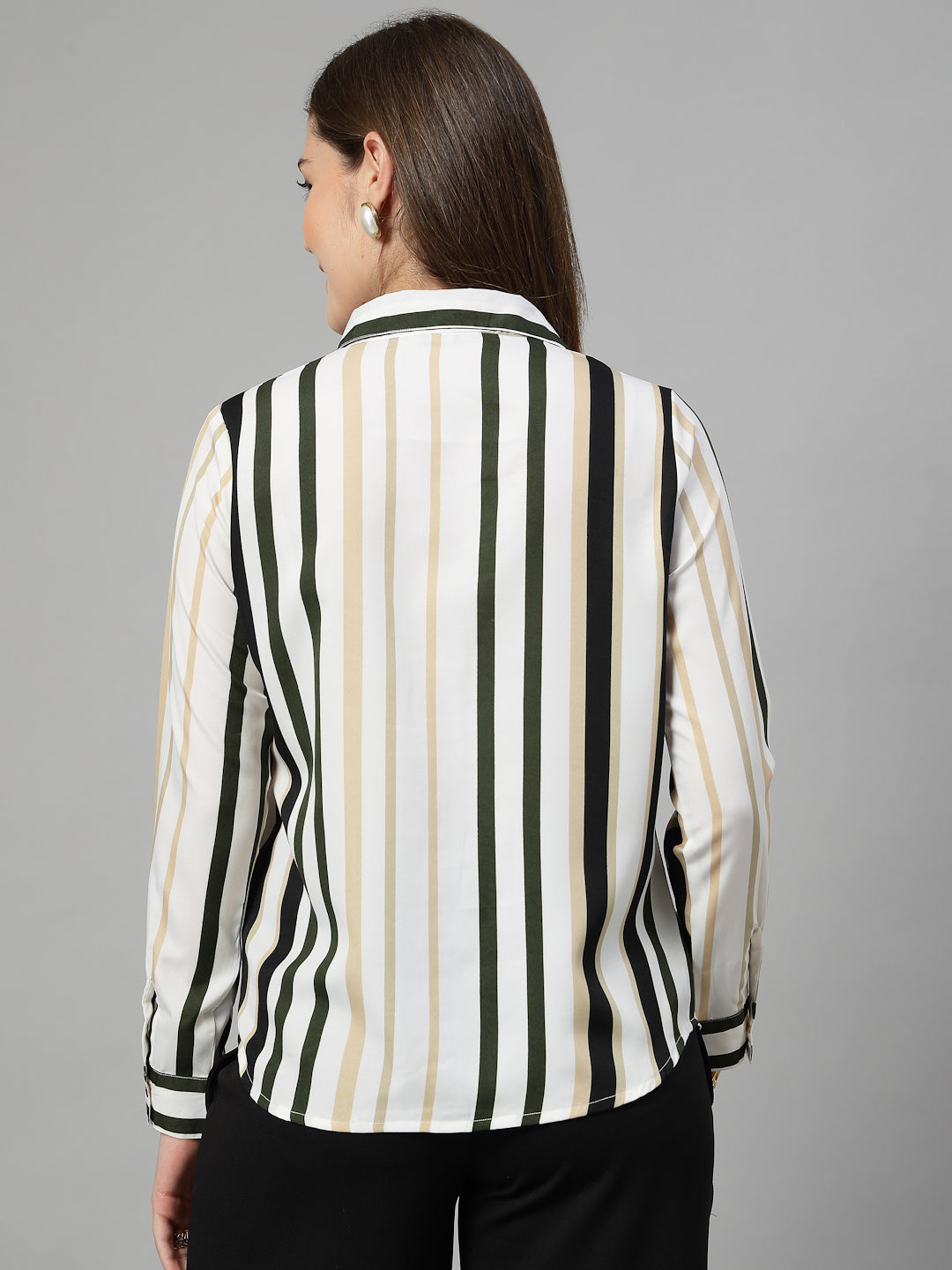 Style Quotient Women White Multi Stripe Printed Semi Formal Polyester Shirt-Shirts-StyleQuotient