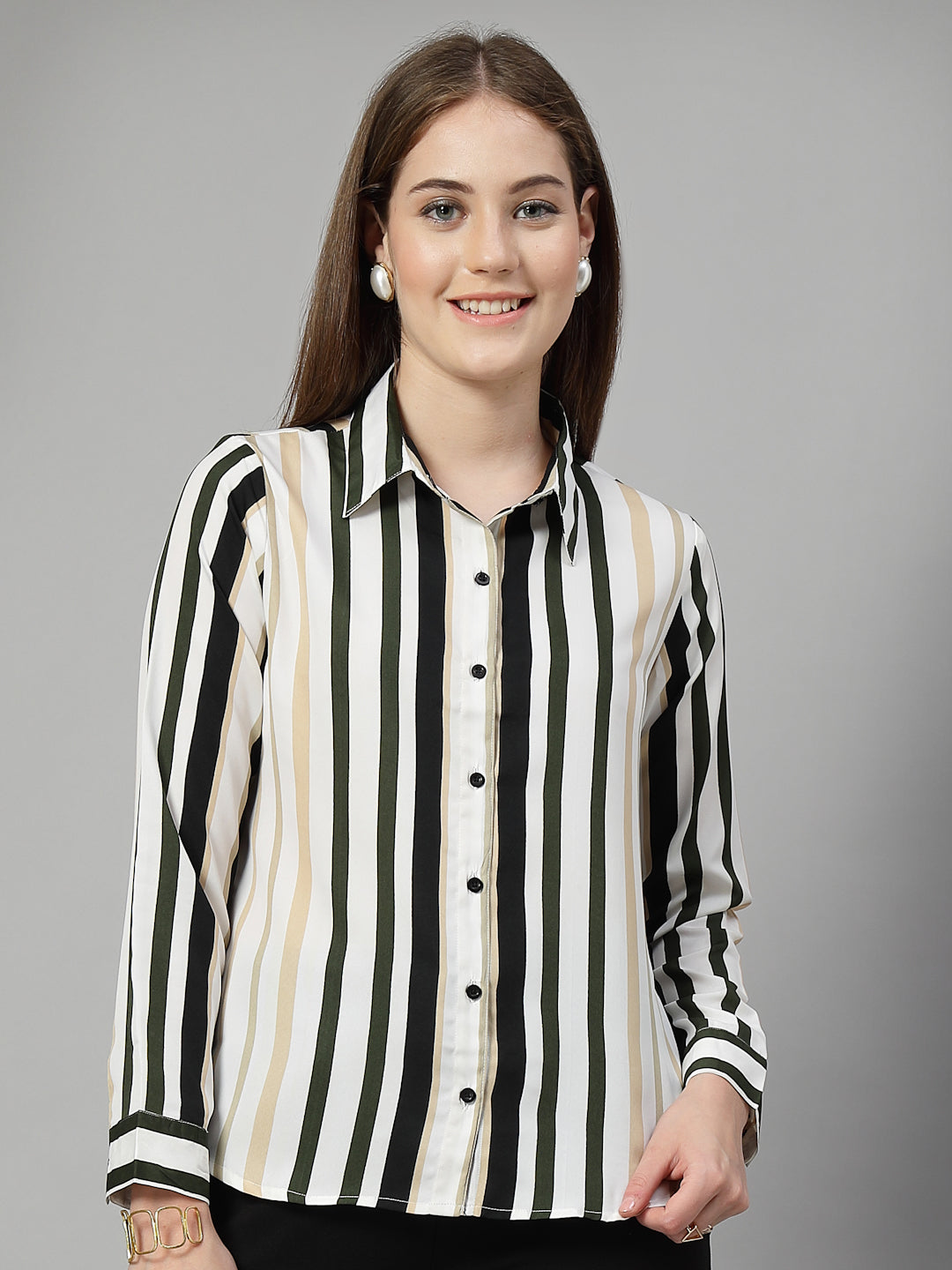 Style Quotient Women White Multi Stripe Printed Semi Formal Polyester Shirt-Shirts-StyleQuotient