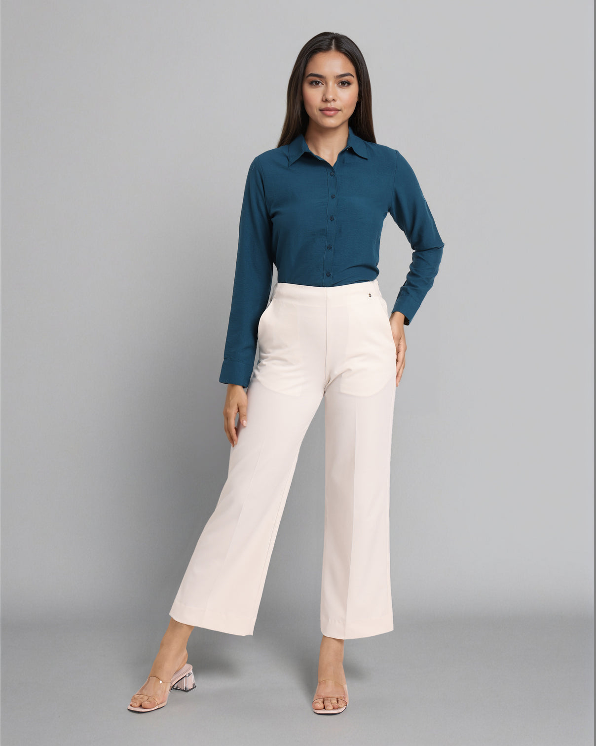 Style Quotient Women Solid Teal Formal polyester Shirt-Shirts-StyleQuotient