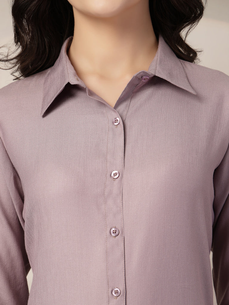 Style Quotient Women Mauve Self Design Linen Regular Fit Formal Shirt-Shirts-StyleQuotient