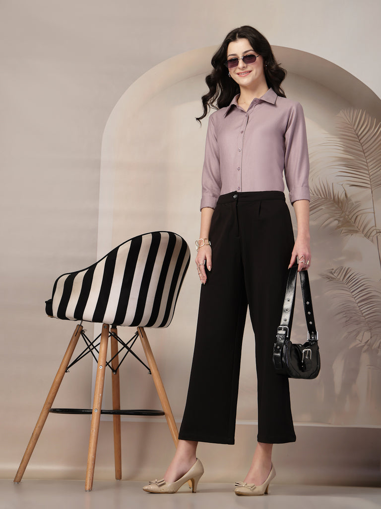 Style Quotient Women Mauve Self Design Linen Regular Fit Formal Shirt-Shirts-StyleQuotient