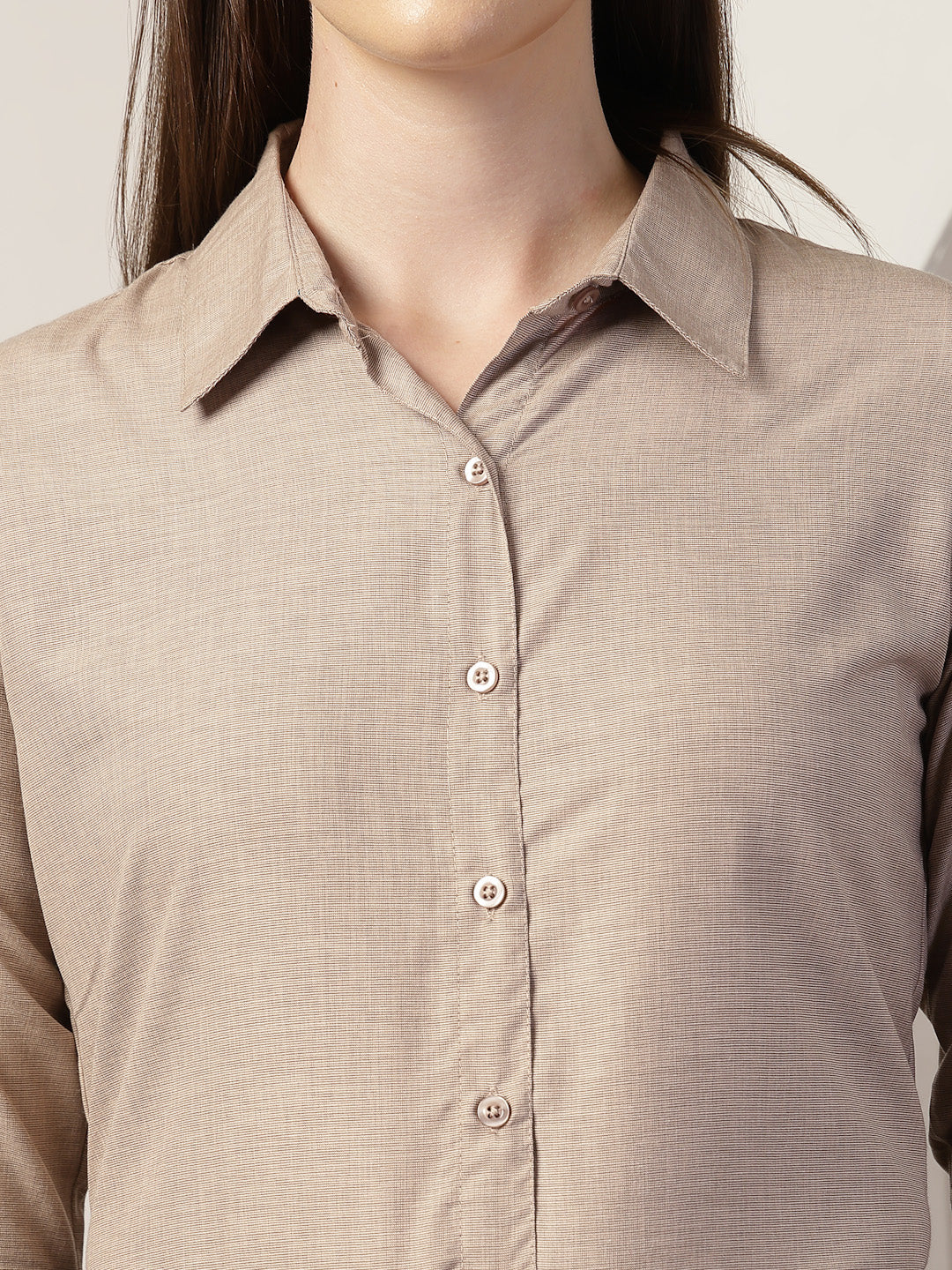 Style Quotient Women Brown Self Design Polyviscose Regular Fit Formal Shirt-Shirts-StyleQuotient