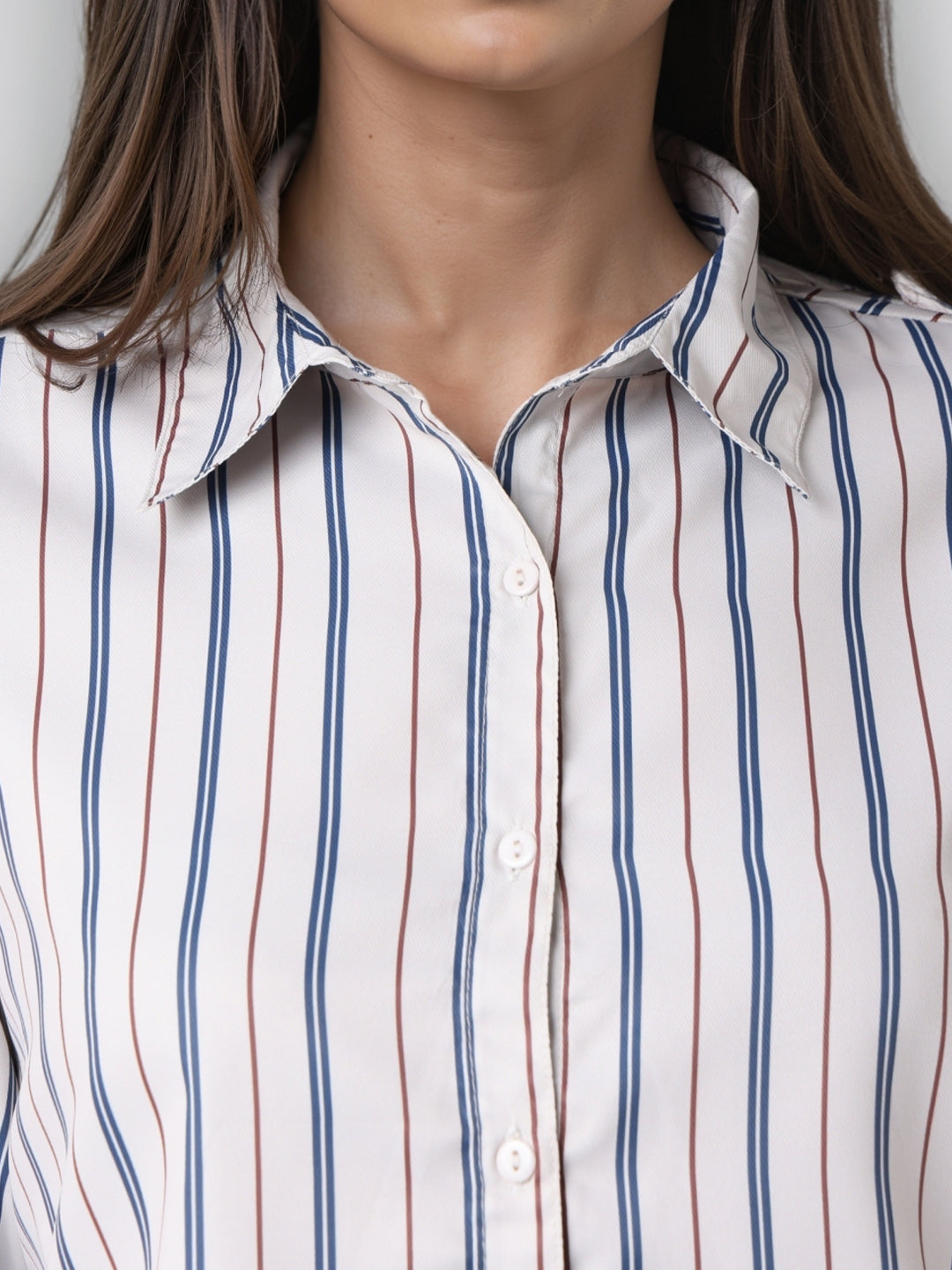 Style Quotient Women Nude Multi Stripe Printed Formal Polyester Shirt-Shirts-StyleQuotient