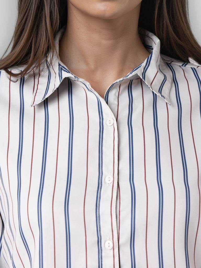 Style Quotient Women Nude Multi Stripe Printed Formal Polyester Shirt-Shirts-StyleQuotient