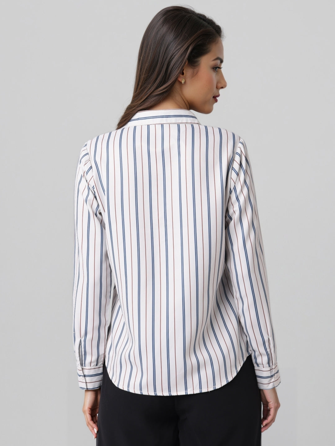 Style Quotient Women Nude Multi Stripe Printed Formal Polyester Shirt-Shirts-StyleQuotient