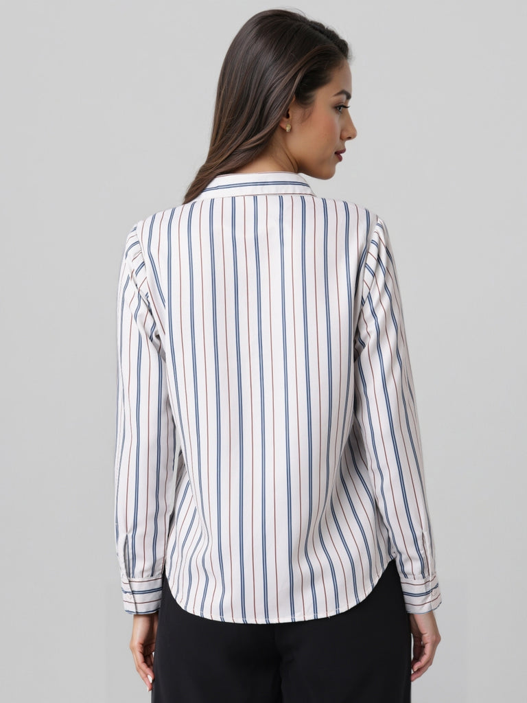 Style Quotient Women Nude Multi Stripe Printed Formal Polyester Shirt-Shirts-StyleQuotient