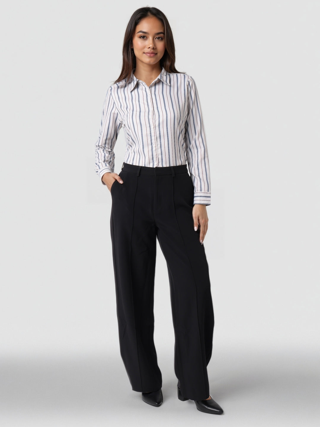 Style Quotient Women Nude Multi Stripe Printed Formal Polyester Shirt-Shirts-StyleQuotient