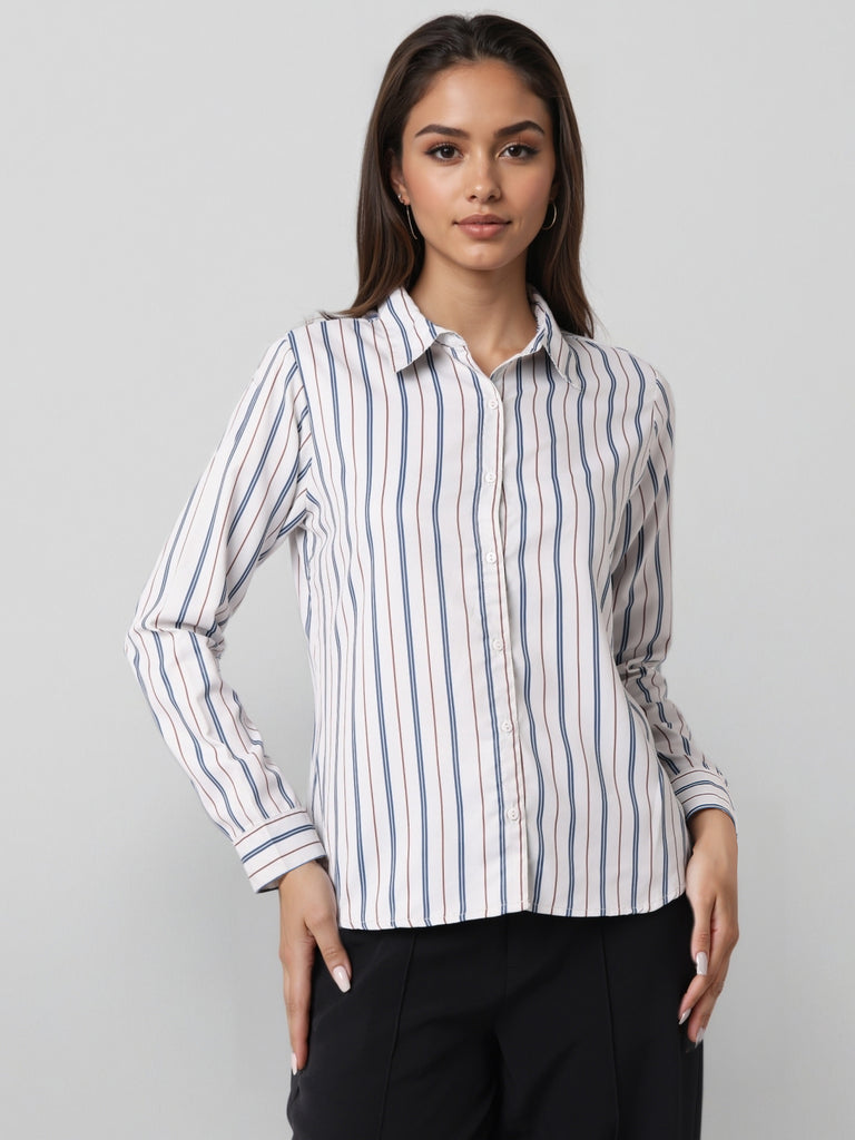 Style Quotient Women Nude Multi Stripe Printed Formal Polyester Shirt-Shirts-StyleQuotient