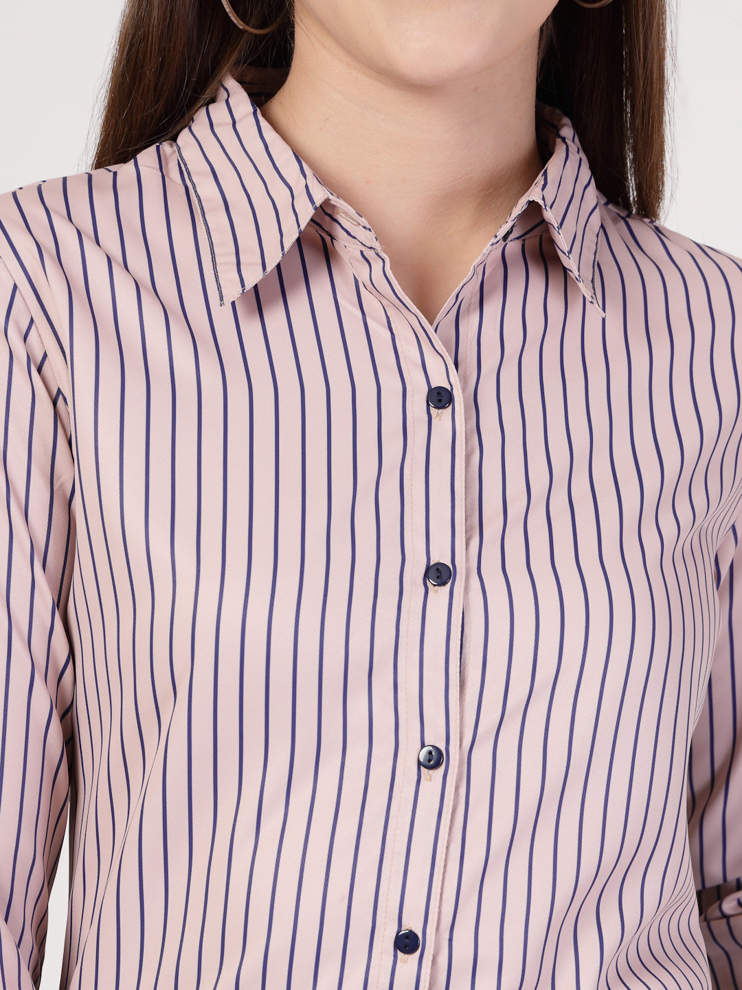 Style Quotient Women Nude Navy Stripe Printed Formal Polyester Shirt-Shirts-StyleQuotient