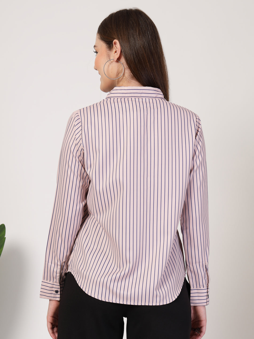Style Quotient Women Nude Navy Stripe Printed Formal Polyester Shirt-Shirts-StyleQuotient