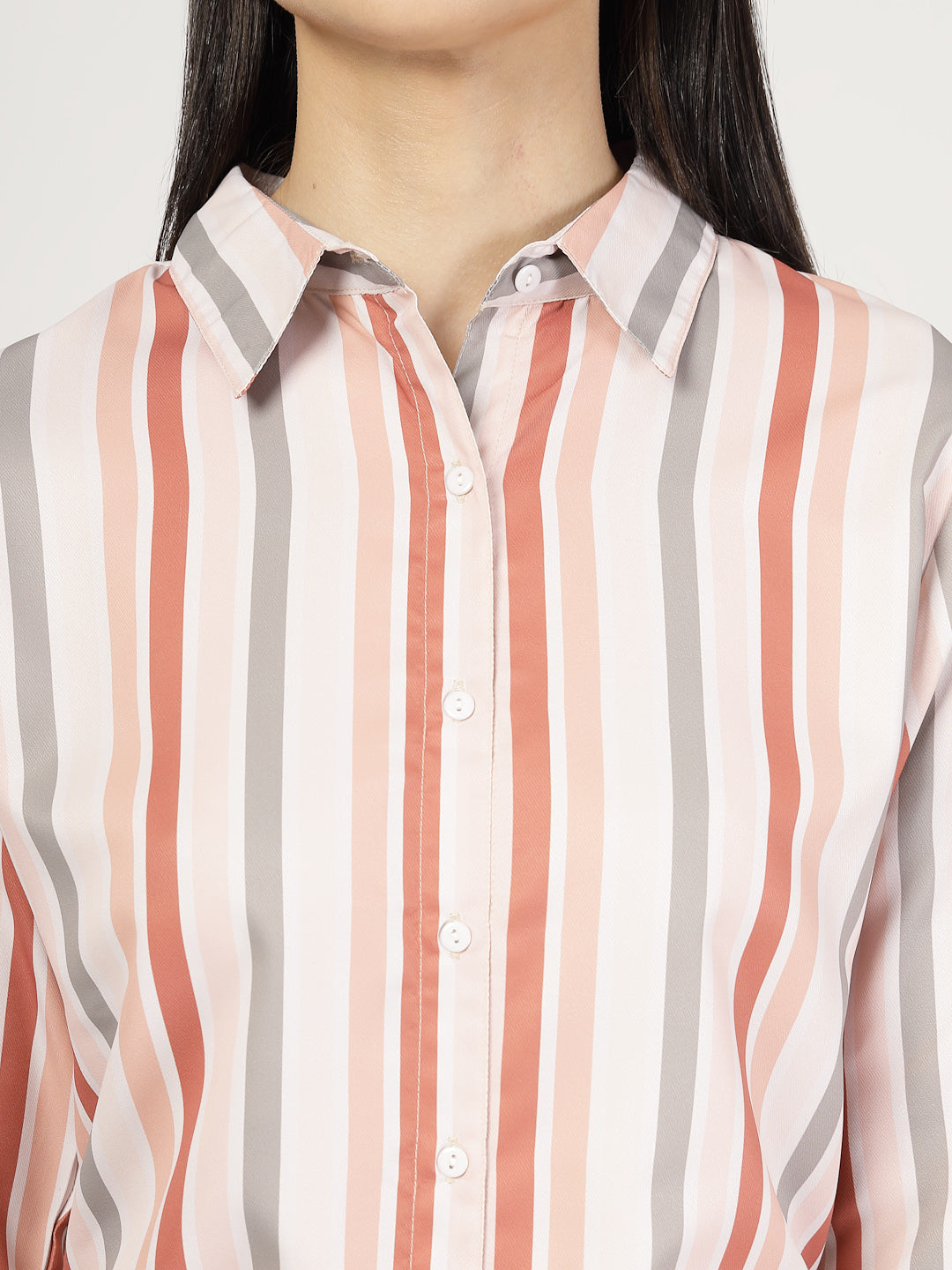 Style Quotient Women Beige Multi Stripe Printed Formal Polyester Shirt-Shirts-StyleQuotient