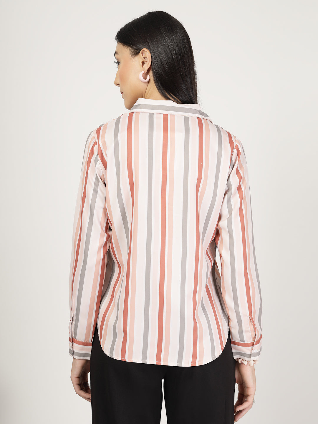 Style Quotient Women Beige Multi Stripe Printed Formal Polyester Shirt-Shirts-StyleQuotient