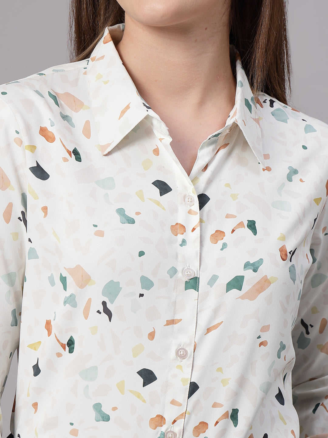 Style Quotient Women Off White Multi Printed Regular Fit Semi Formal Polyester Shirt-Shirts-StyleQuotient