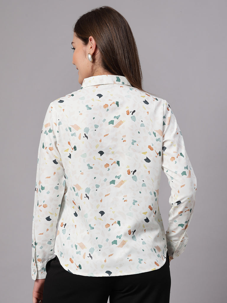 Style Quotient Women Off White Multi Printed Regular Fit Semi Formal Polyester Shirt-Shirts-StyleQuotient