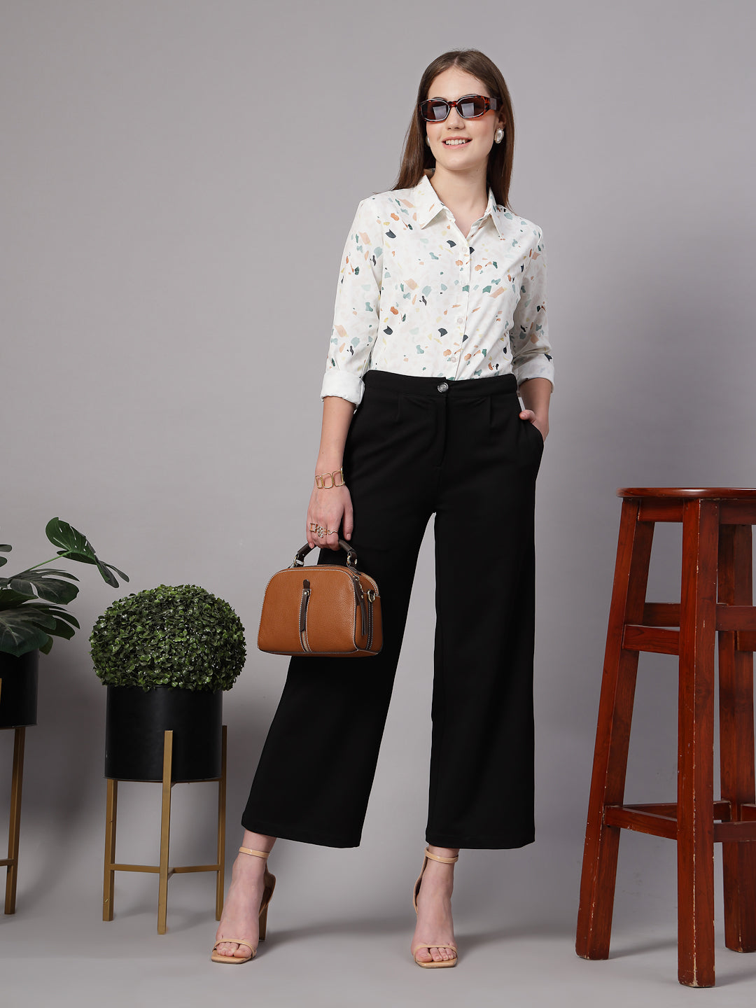 Style Quotient Women Off White Multi Printed Regular Fit Semi Formal Polyester Shirt-Shirts-StyleQuotient