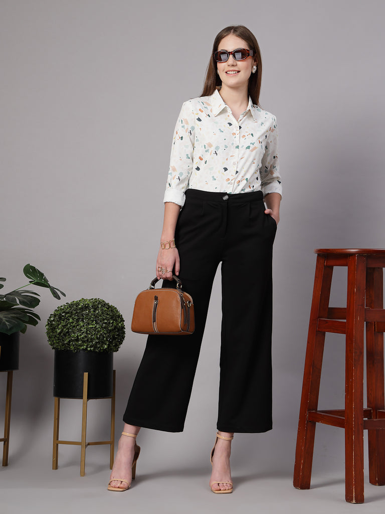 Style Quotient Women Off White Multi Printed Regular Fit Semi Formal Polyester Shirt-Shirts-StyleQuotient