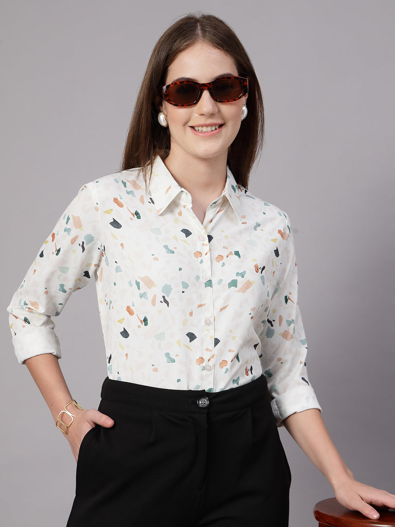 Style Quotient Women Off White Multi Printed Regular Fit Semi Formal Polyester Shirt-Shirts-StyleQuotient