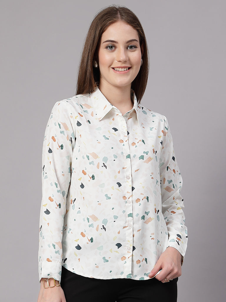 Style Quotient Women Off White Multi Printed Regular Fit Semi Formal Polyester Shirt-Shirts-StyleQuotient