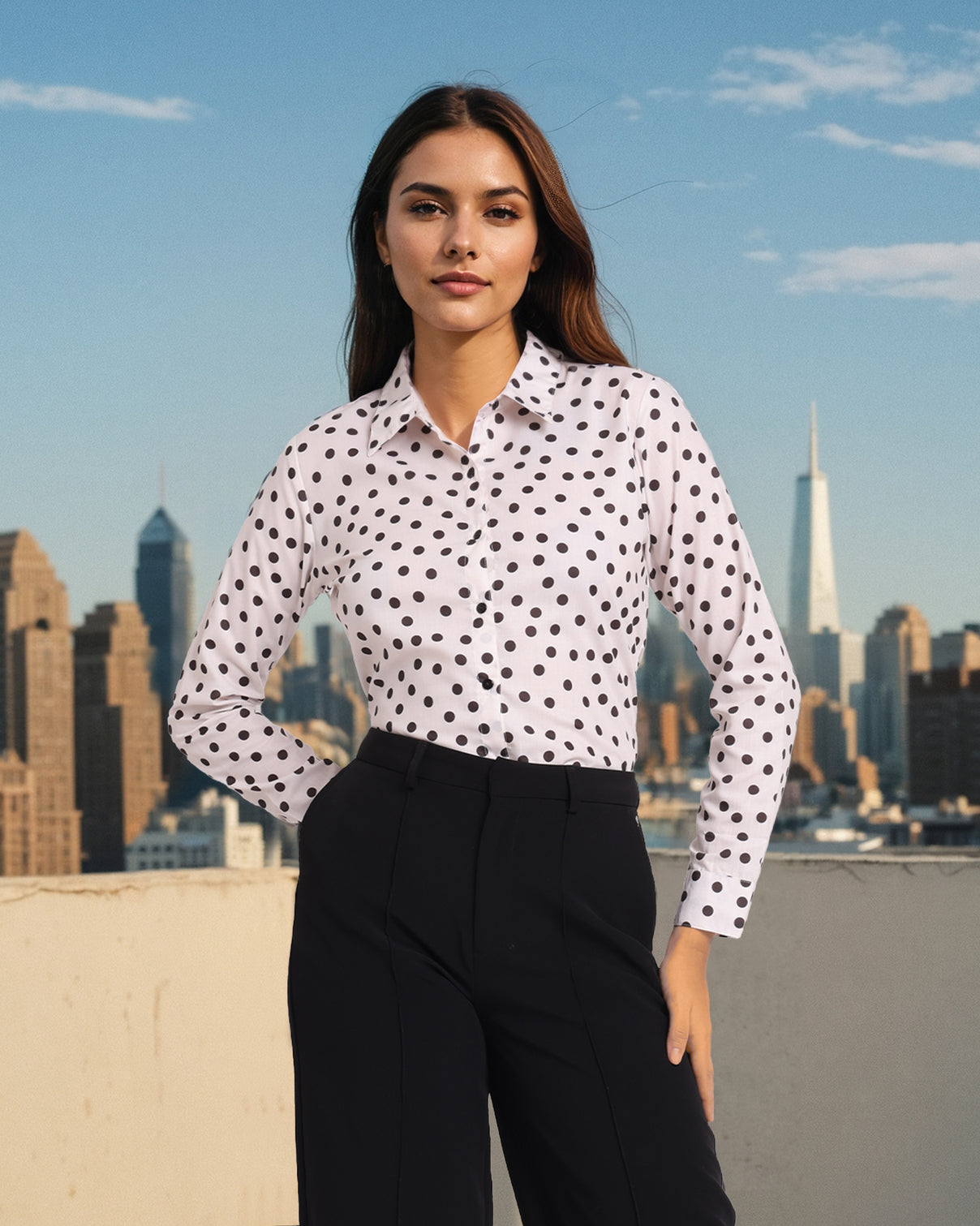 Style Quotient Women Beige White Printed Shirt-Shirts-StyleQuotient