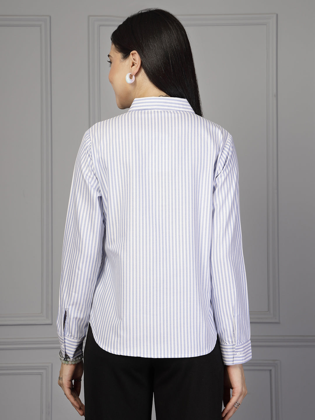 Style Quotient Women Blue and White Stripe Formal Shirt-Shirts-StyleQuotient