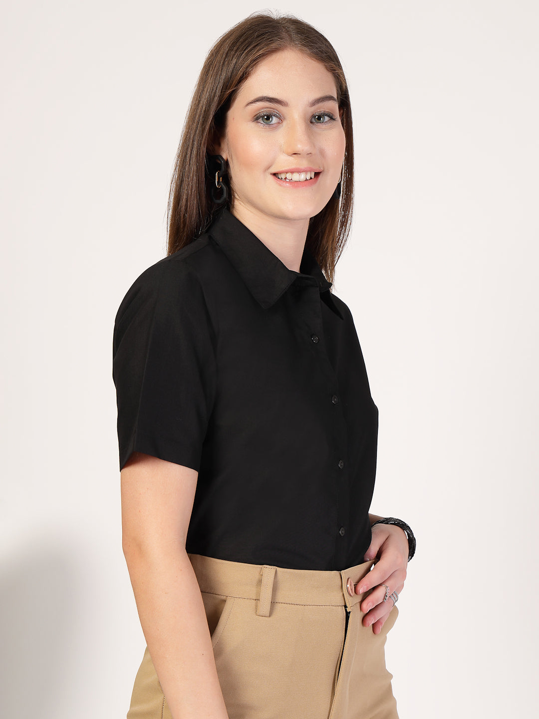 Style Quotient Women Black formal shirt-Shirts-StyleQuotient