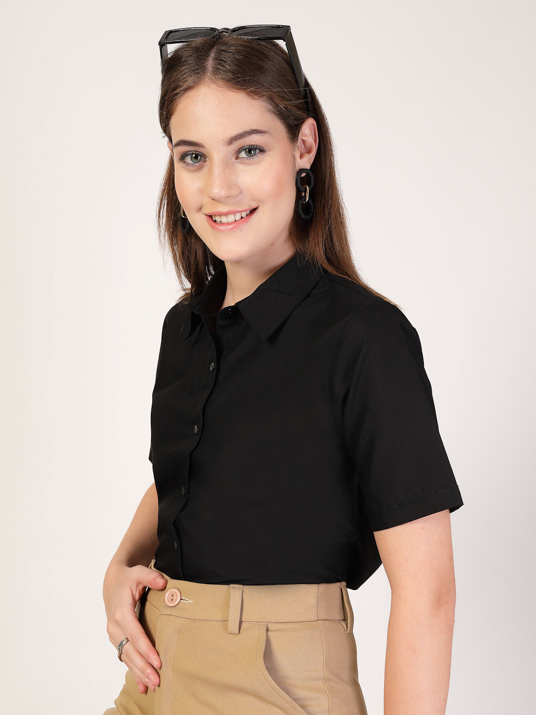 Style Quotient Women Black formal shirt-Shirts-StyleQuotient