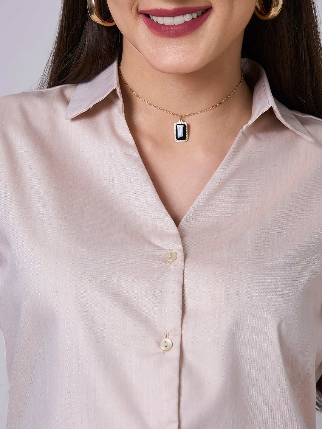Style Quotient Women Solid Beige Chambray Formal Shirt-Shirts-StyleQuotient