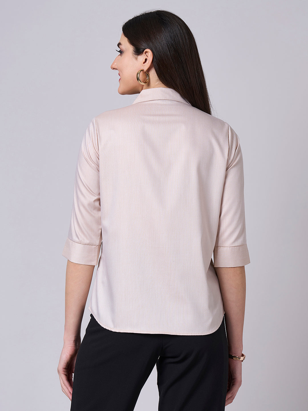 Style Quotient Women Solid Beige Chambray Formal Shirt-Shirts-StyleQuotient