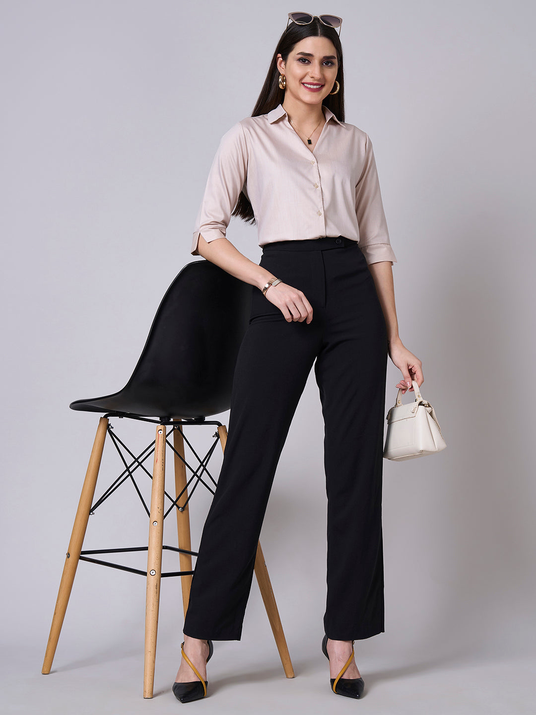 Style Quotient Women Solid Beige Chambray Formal Shirt-Shirts-StyleQuotient