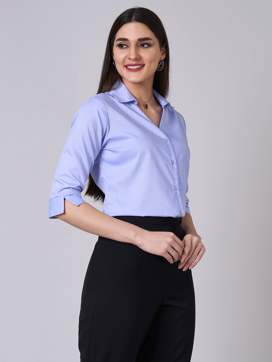Style Quotient Women Solid Blue Chambray Formal Shirt-Shirts-StyleQuotient