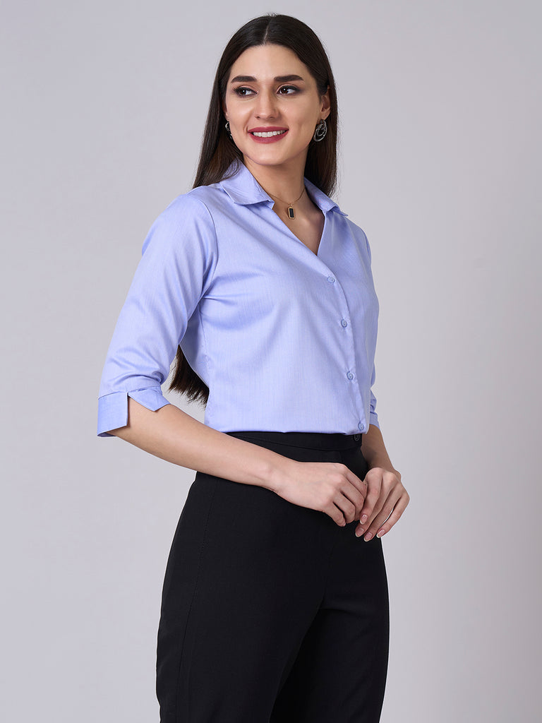 Style Quotient Women Solid Blue Chambray Formal Shirt-Shirts-StyleQuotient