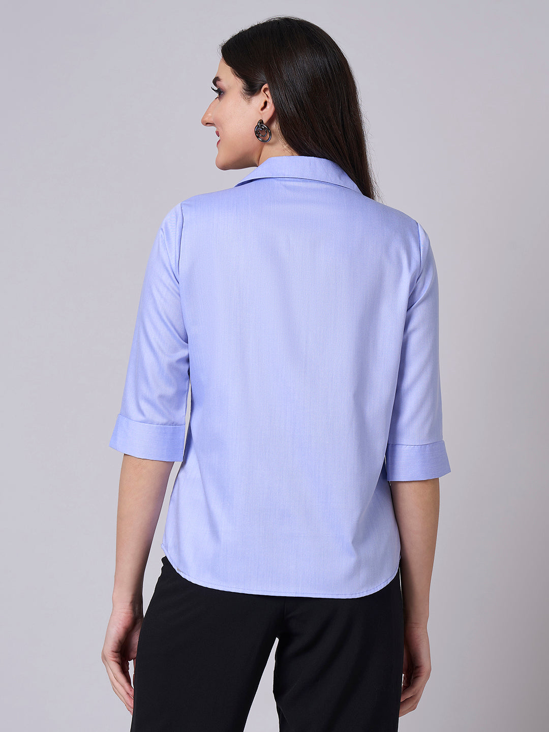 Style Quotient Women Solid Blue Chambray Formal Shirt-Shirts-StyleQuotient