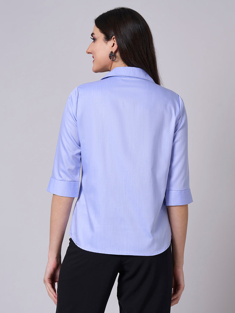 Style Quotient Women Solid Blue Chambray Formal Shirt-Shirts-StyleQuotient