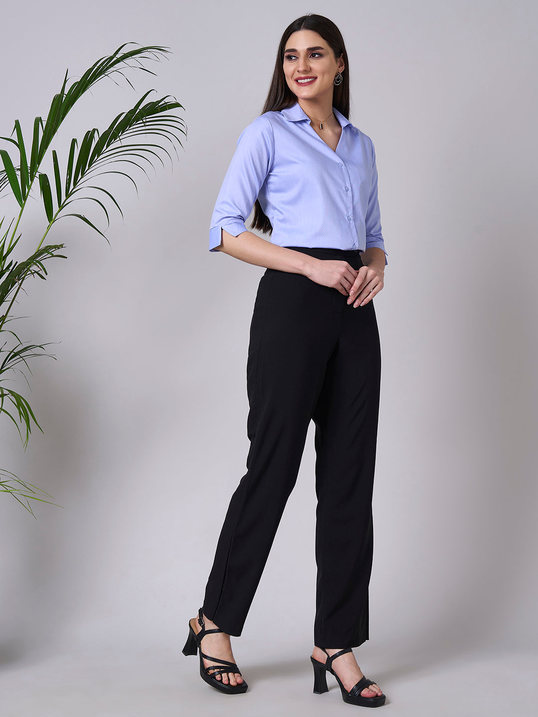 Style Quotient Women Solid Blue Chambray Formal Shirt-Shirts-StyleQuotient