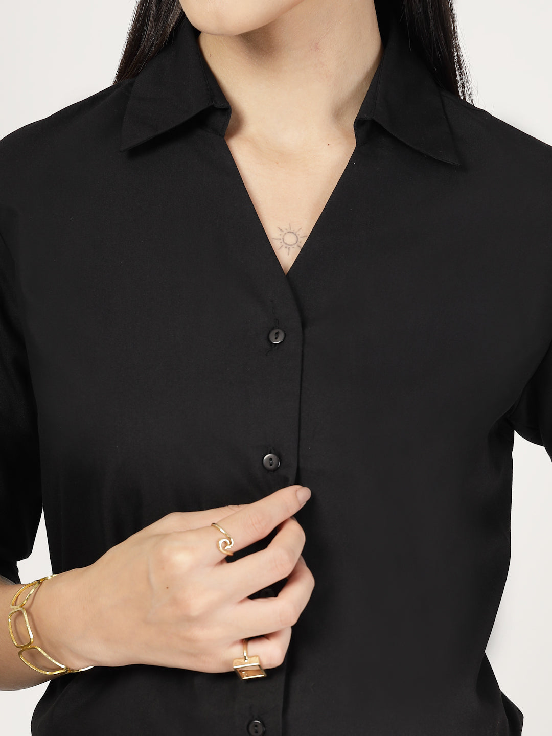 Style Quotient Women Solid Black PolyCotton Formal Shirt-Shirts-StyleQuotient