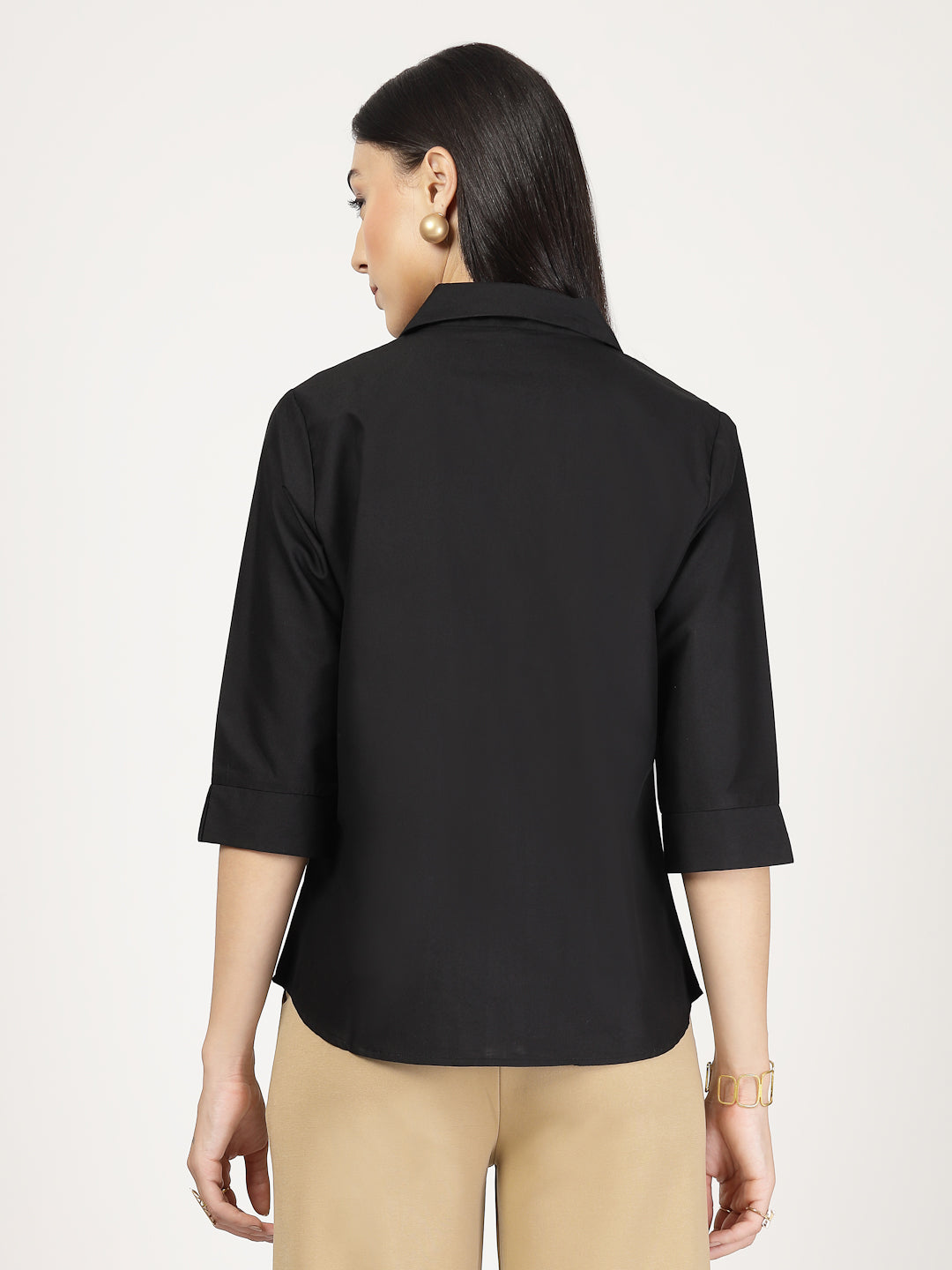 Style Quotient Women Solid Black PolyCotton Formal Shirt-Shirts-StyleQuotient