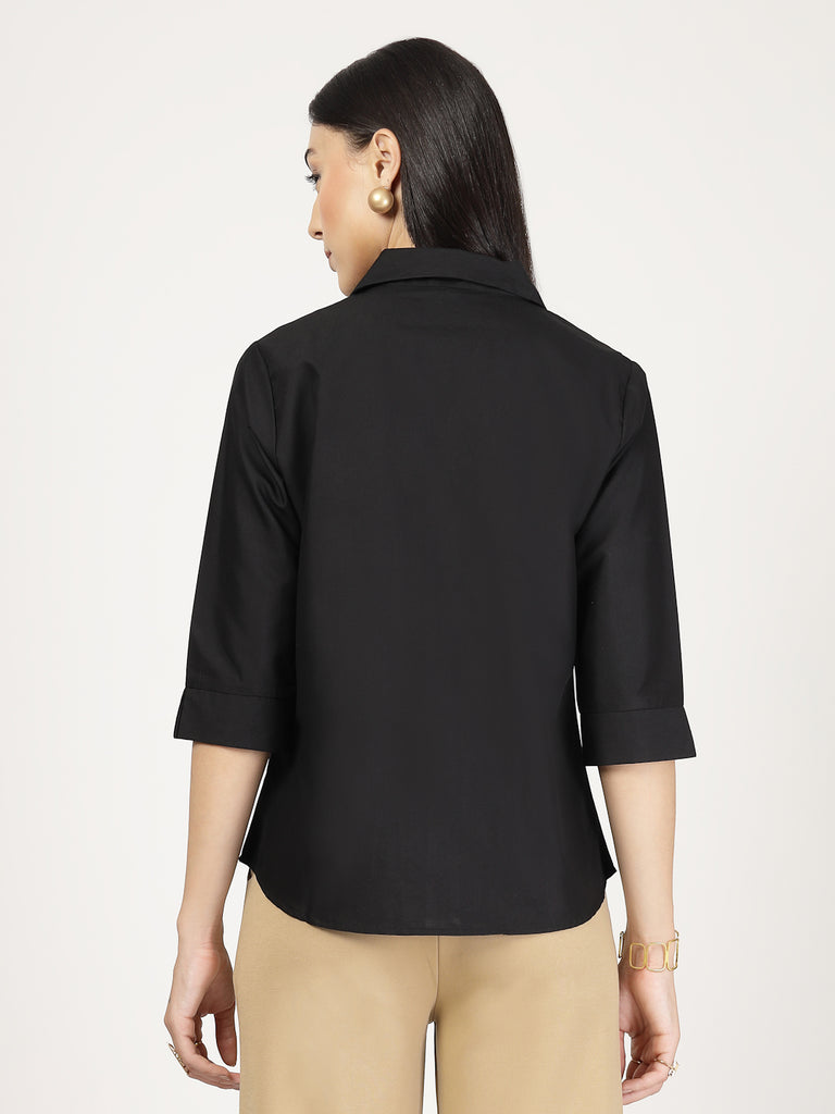 Style Quotient Women Solid Black PolyCotton Formal Shirt-Shirts-StyleQuotient