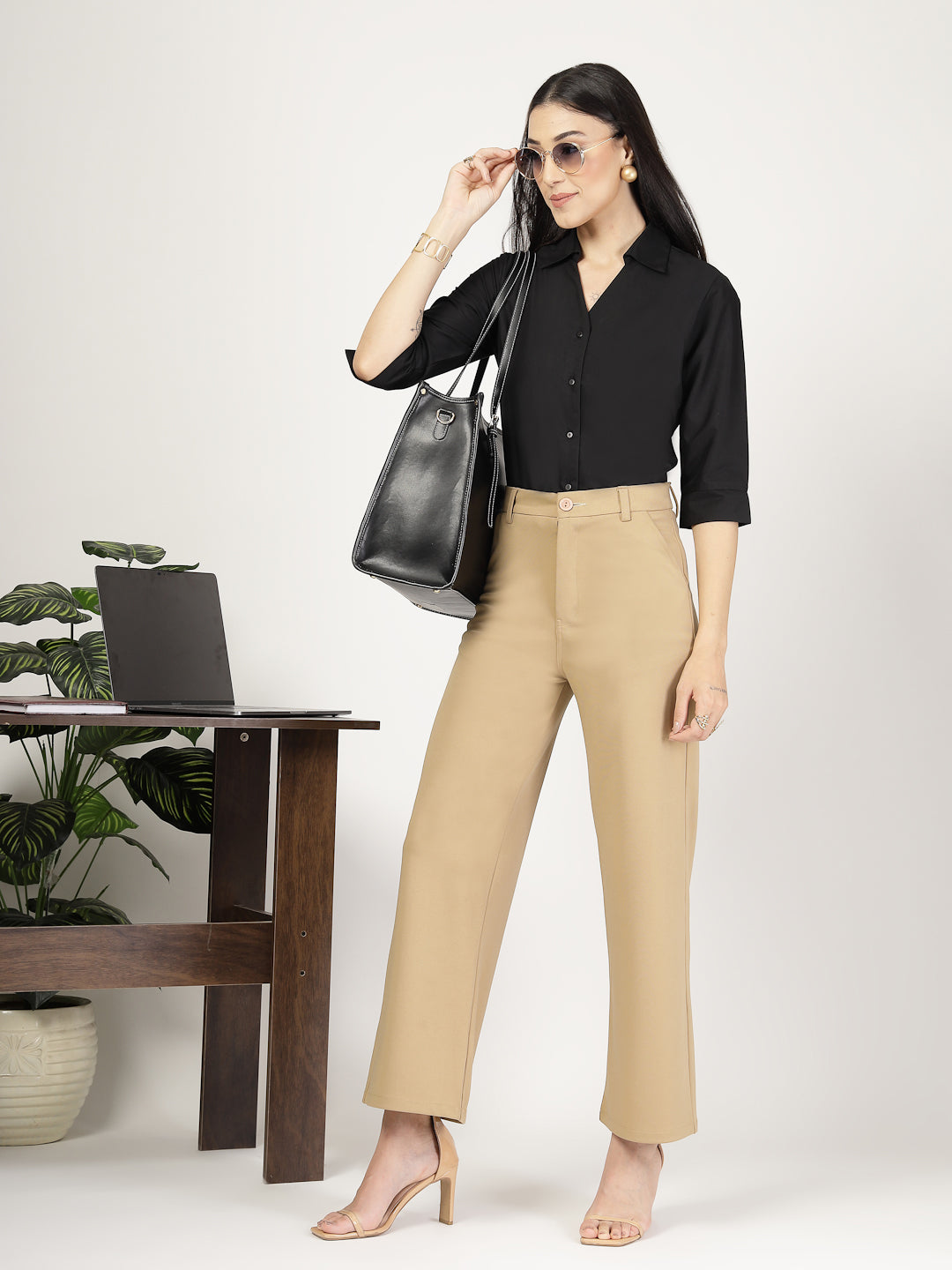 Style Quotient Women Solid Black PolyCotton Formal Shirt-Shirts-StyleQuotient