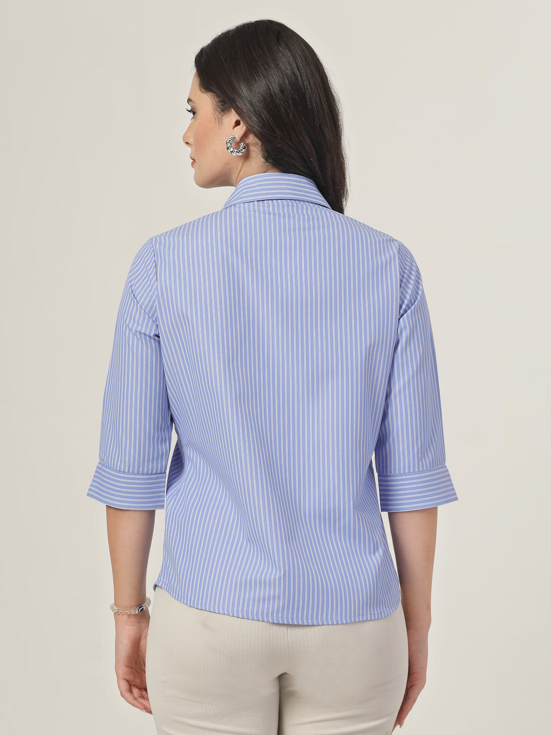 Style Quotient Women Stripe Blue and White Polycotton Formal Shirt-Shirts-StyleQuotient