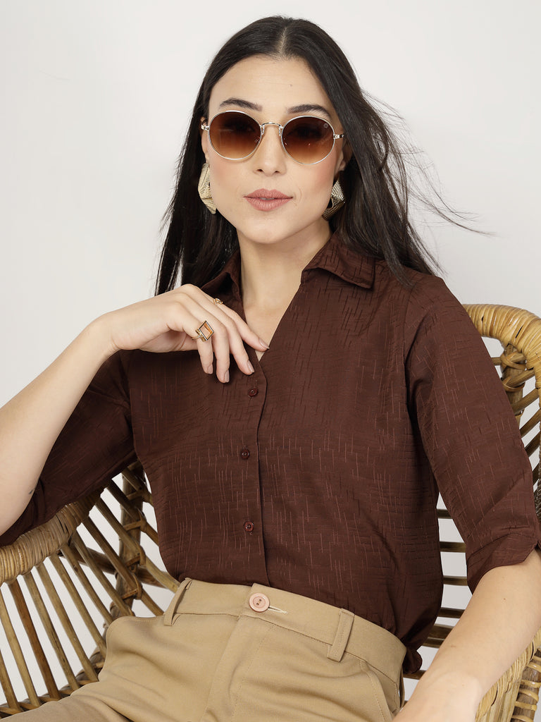 Style Quotient Women Texture Brown Formal Shirt-Shirts-StyleQuotient