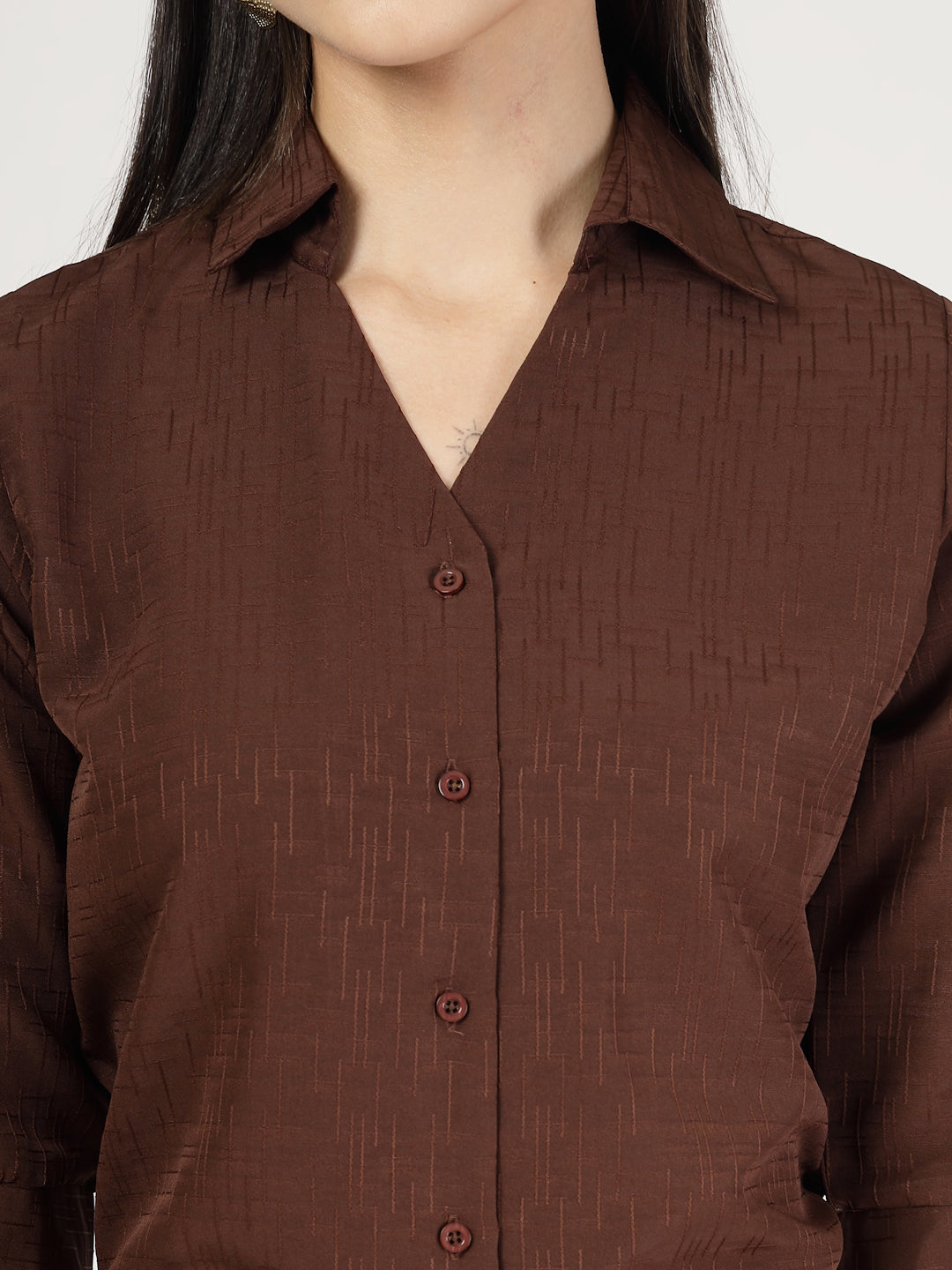 Style Quotient Women Texture Brown Formal Shirt-Shirts-StyleQuotient