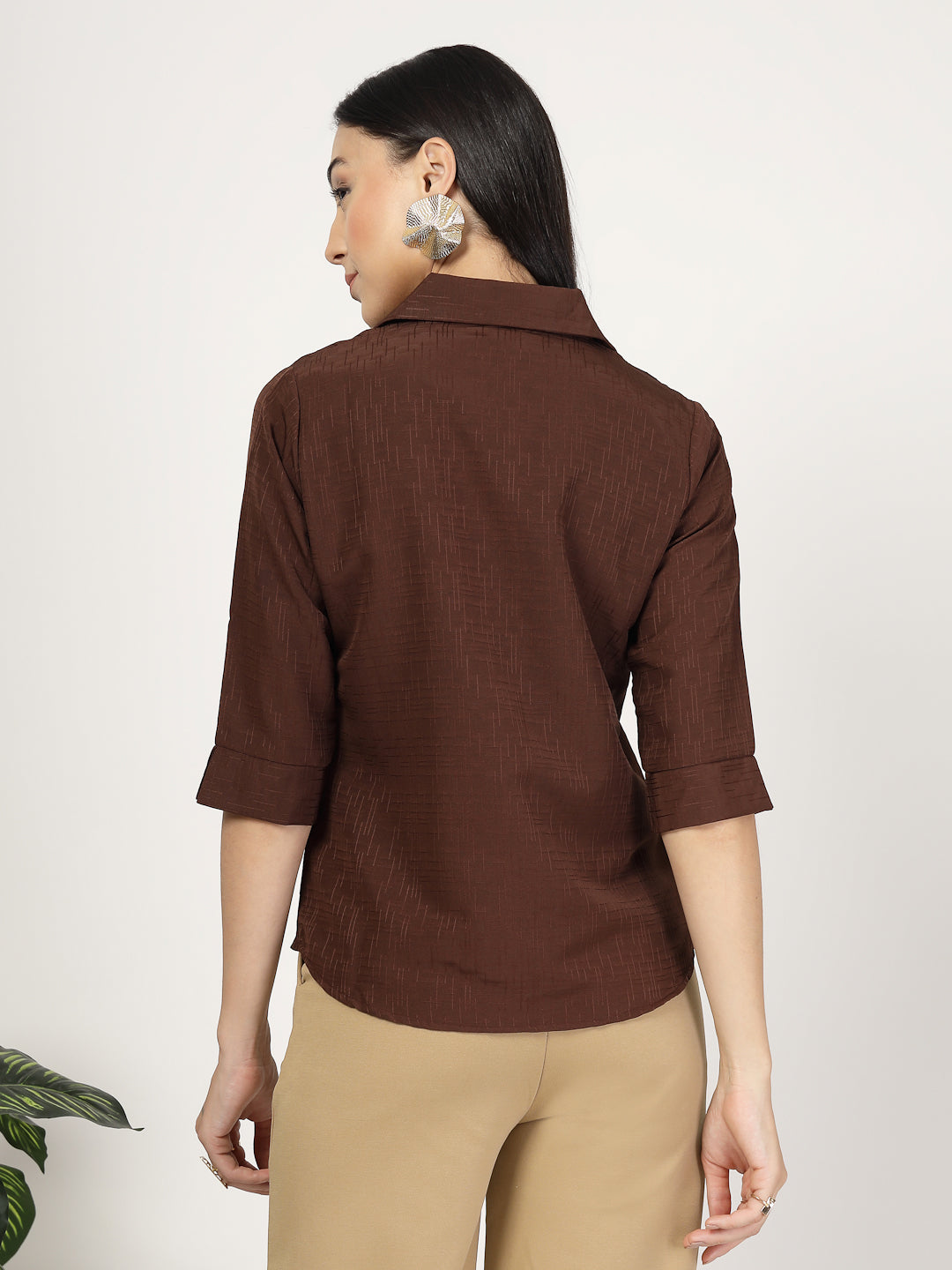 Style Quotient Women Texture Brown Formal Shirt-Shirts-StyleQuotient