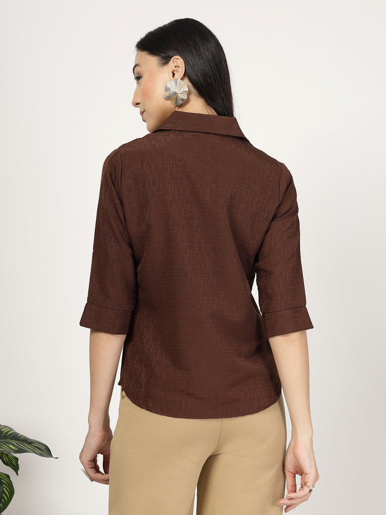 Style Quotient Women Texture Brown Formal Shirt-Shirts-StyleQuotient