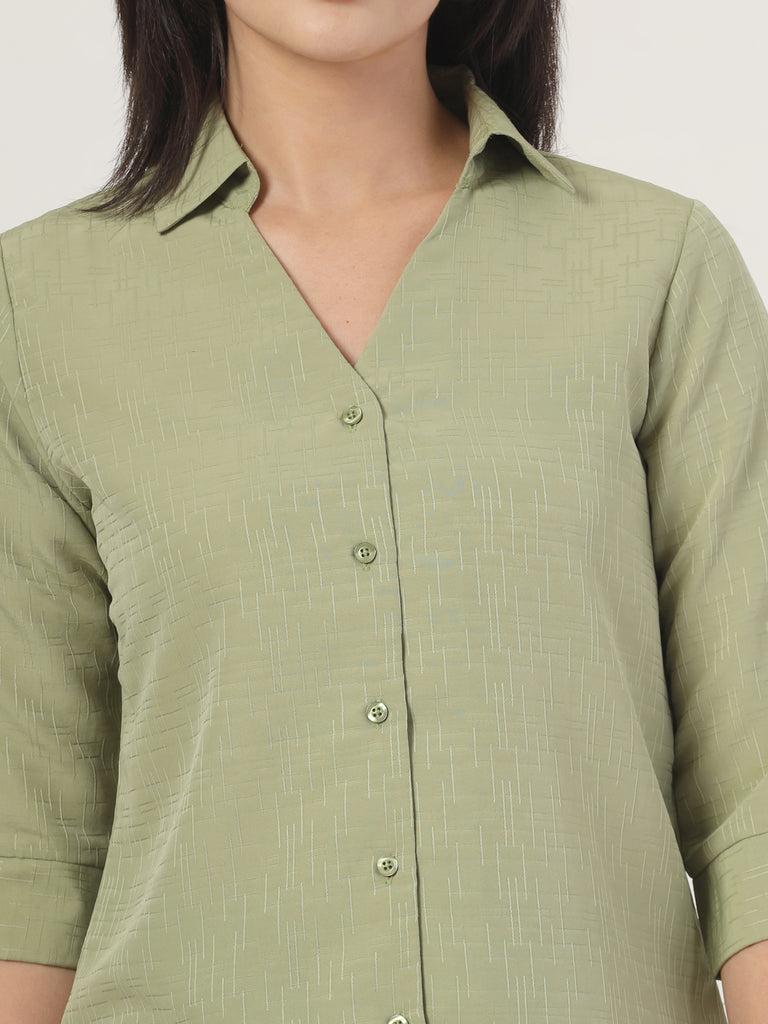 Style Quotient Women Self Design Sage Green Polyester Formal Shirt-Shirts-StyleQuotient